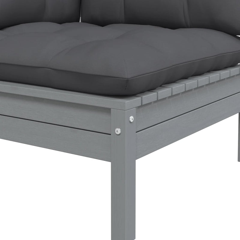 vidaXL 2-Seater Garden Sofa with Cushions Grey Solid Pinewood
