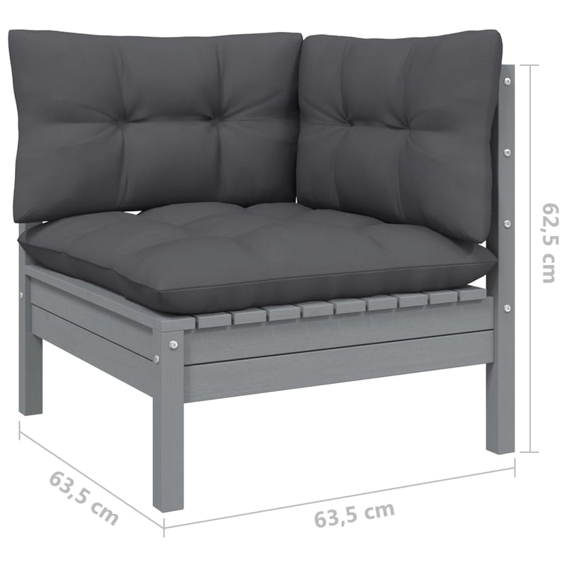 vidaXL 2-Seater Garden Sofa with Cushions Grey Solid Pinewood