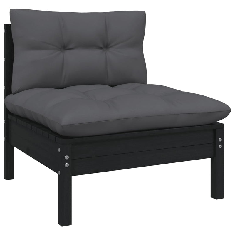 vidaXL 2-Seater Garden Sofa with Cushions Black Solid Pinewood