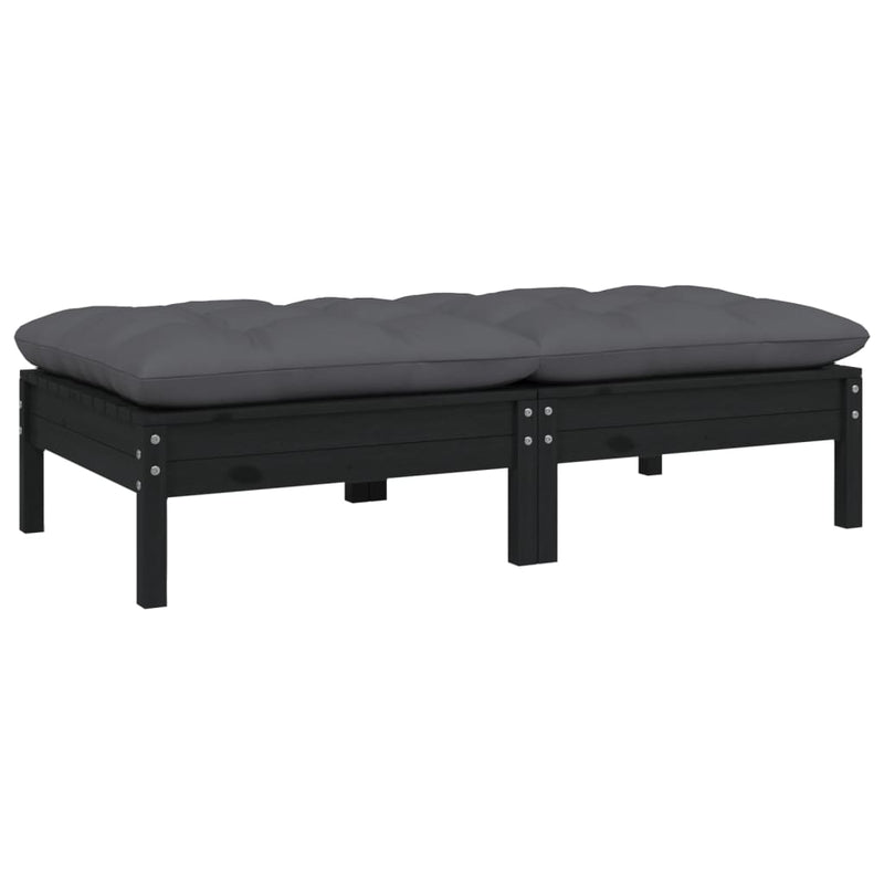 vidaXL 2-Seater Garden Sofa with Cushions Black Solid Pinewood