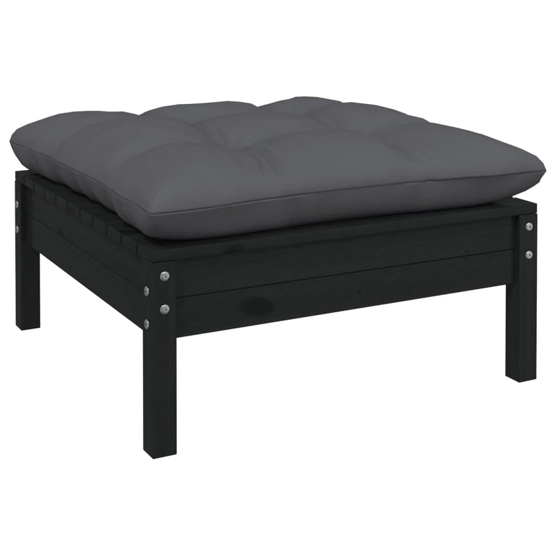 vidaXL 2-Seater Garden Sofa with Cushions Black Solid Pinewood
