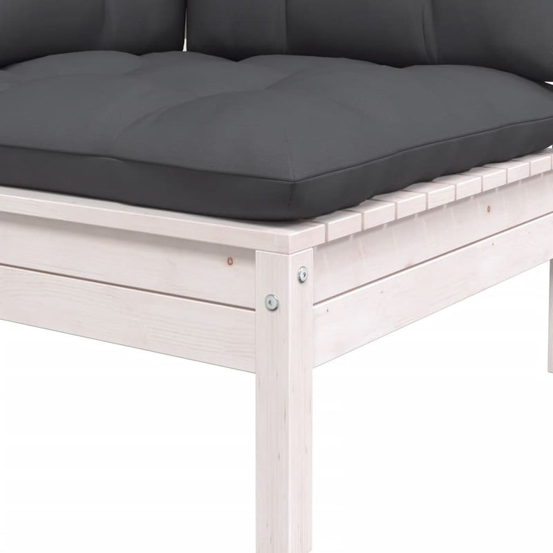 vidaXL 3 Piece Garden Lounge Set with Cushions White Solid Pinewood