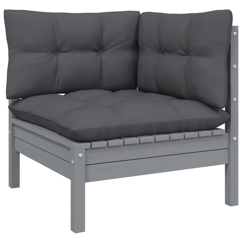 vidaXL 3 Piece Garden Lounge Set with Cushions Grey Solid Pinewood