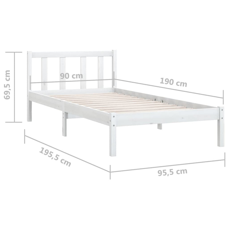 Bed Frame White Solid Wood Pine 92x187 cm Single Size