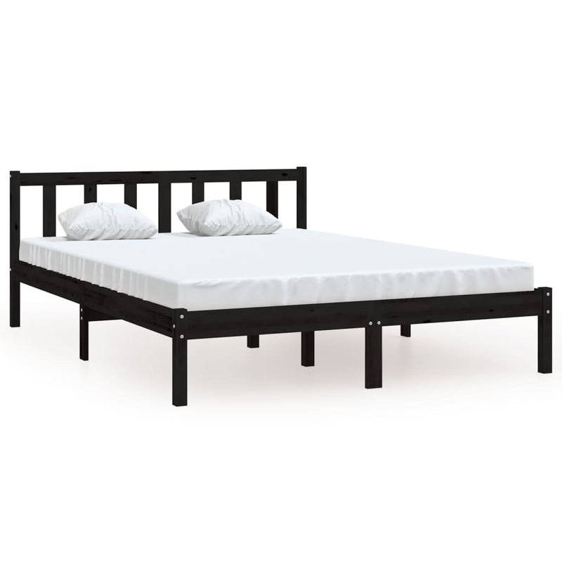 vidaXL Bed Frame without Mattress Black Solid Wood 135x190 cm