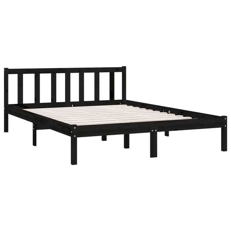 Bed Frame Black Solid Wood Pine 137x187 cm Double Size