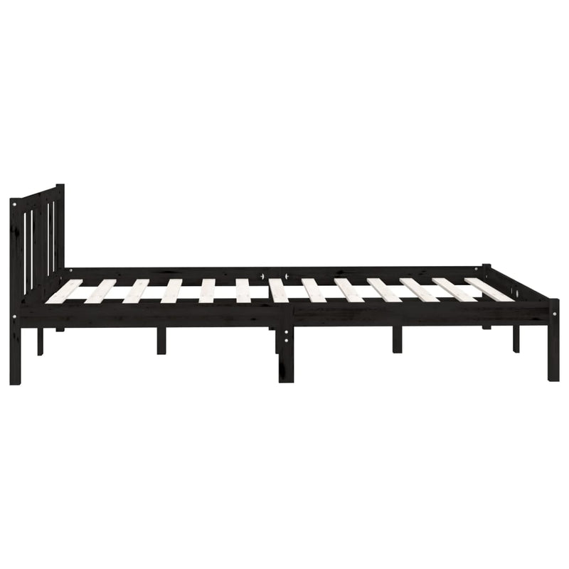 Bed Frame Black Solid Wood Pine 137x187 cm Double Size