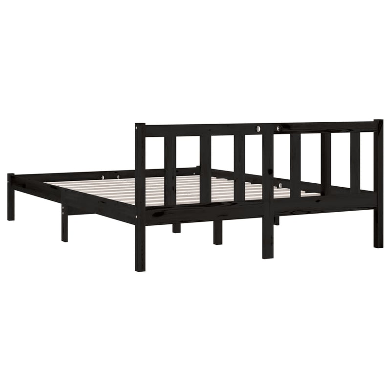 Bed Frame Black Solid Wood Pine 137x187 cm Double Size