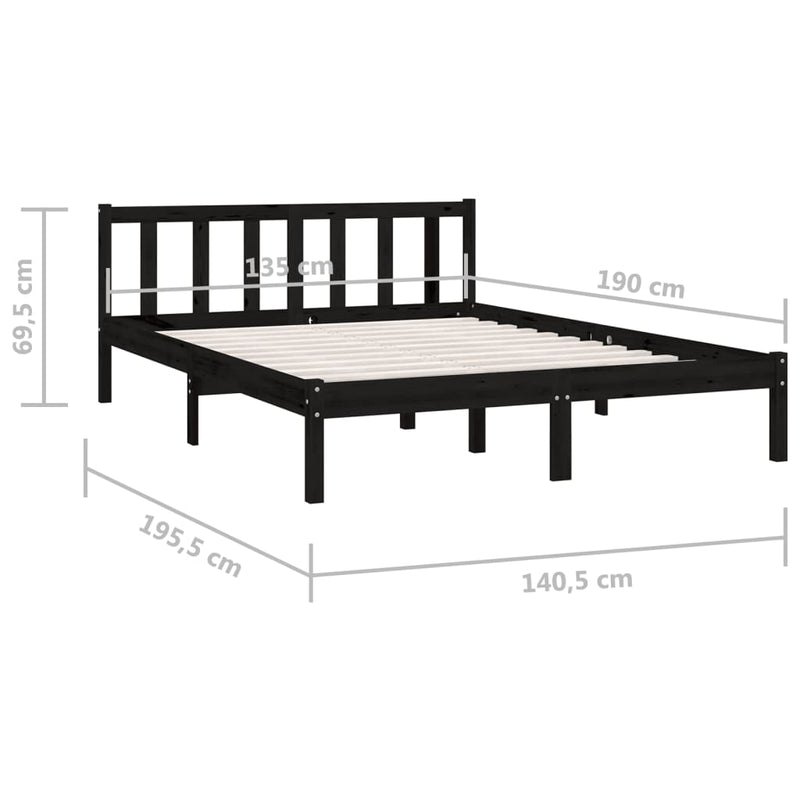 vidaXL Bed Frame without Mattress Black Solid Wood 135x190 cm
