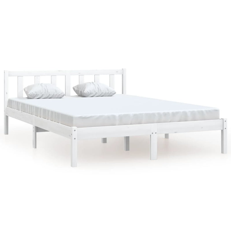 Bed Frame White Solid Wood Pine 153x203 cm Queen Size