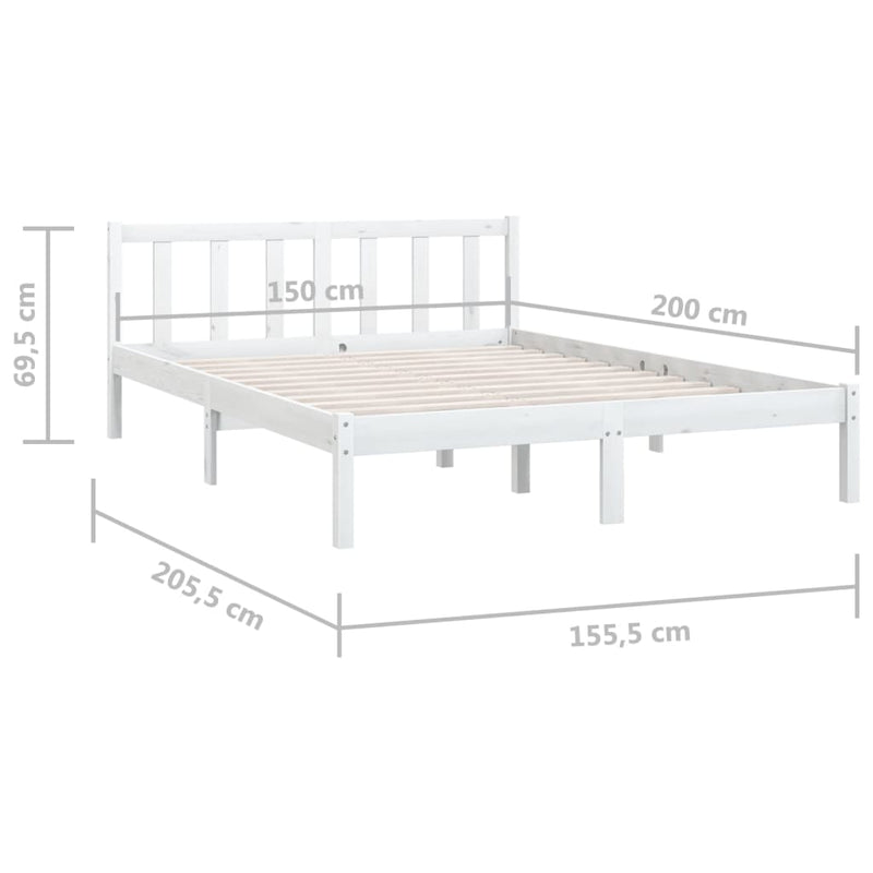 Bed Frame White Solid Wood Pine 153x203 cm Queen Size