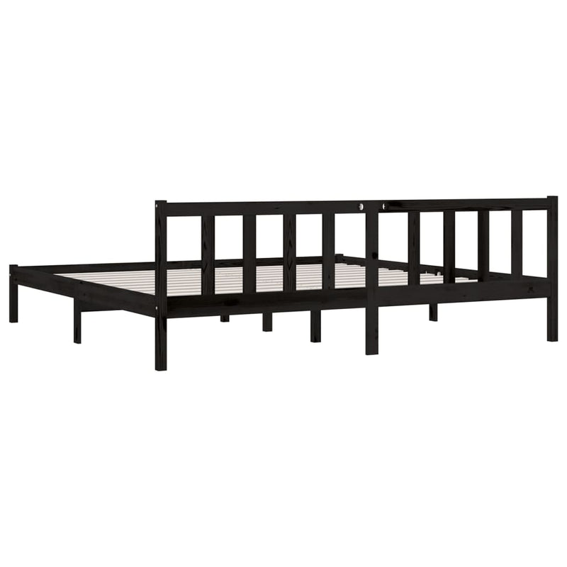 Bed Frame Black Solid Wood Pine 183x203 cm King Size