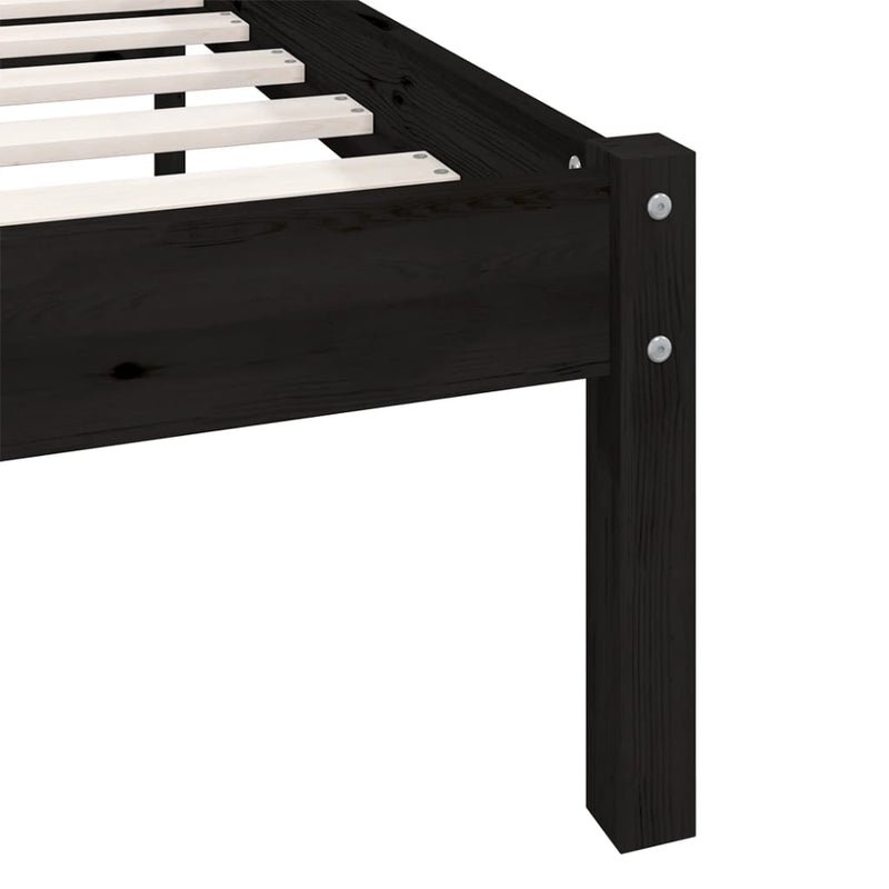 Bed Frame Black Solid Wood Pine 183x203 cm King Size