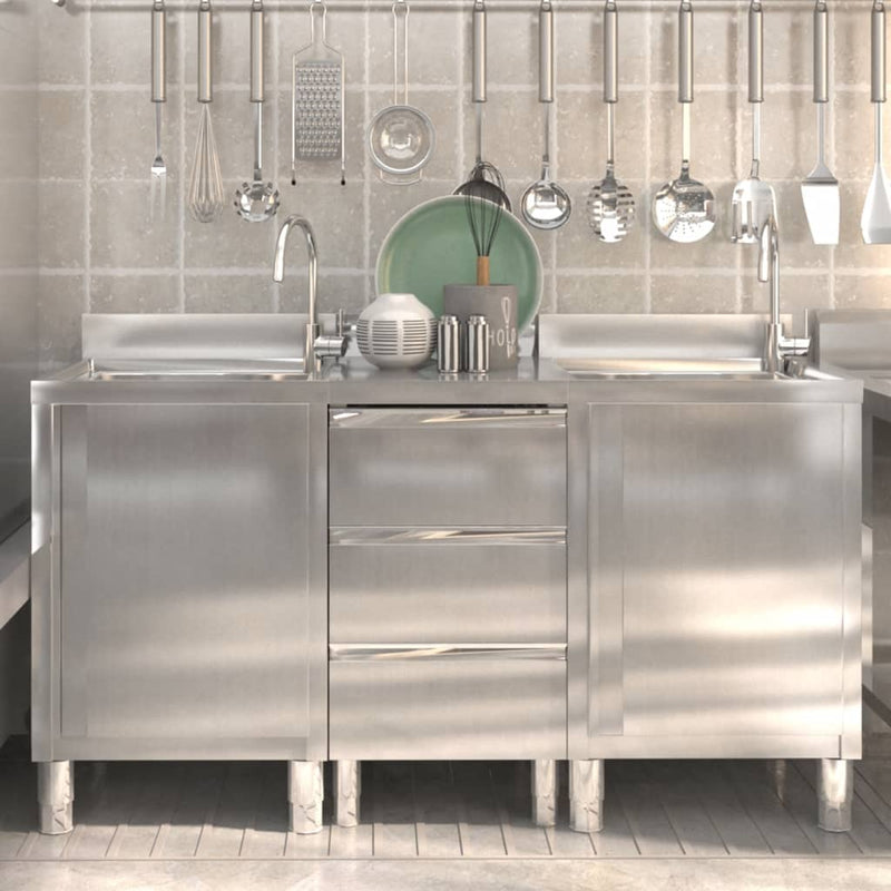 vidaXL Commercial Kitchen Cabinets 3 pcs Stainless Steel