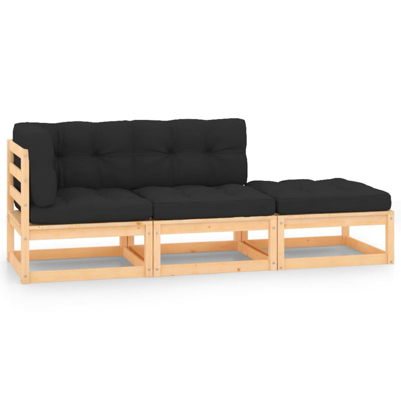 vidaXL 3 Piece Garden Lounge Set with Cushions Solid Pinewood