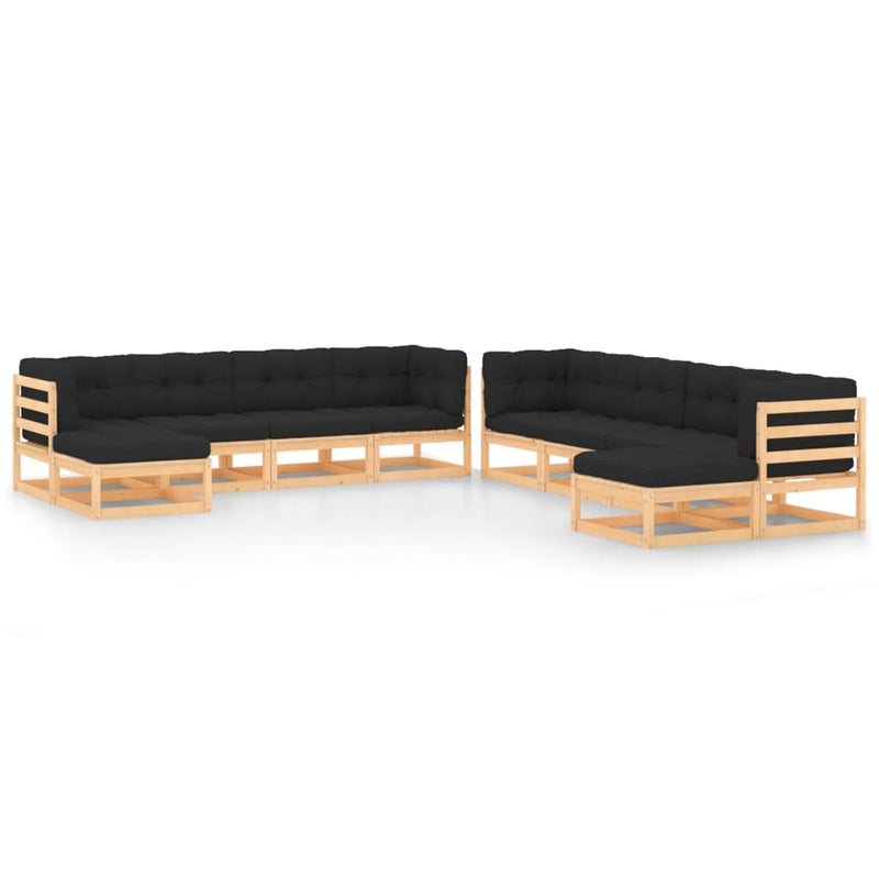 vidaXL 10 Piece Garden Lounge Set with Anthracite Cushions Pinewood