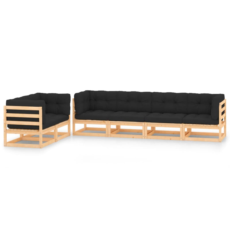 vidaXL 6 Piece Garden Lounge Set with Anthracite Cushions Pinewood