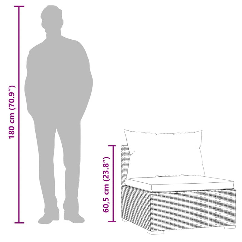 vidaXL Garden Middle Sofa with Cushions Black Poly Rattan