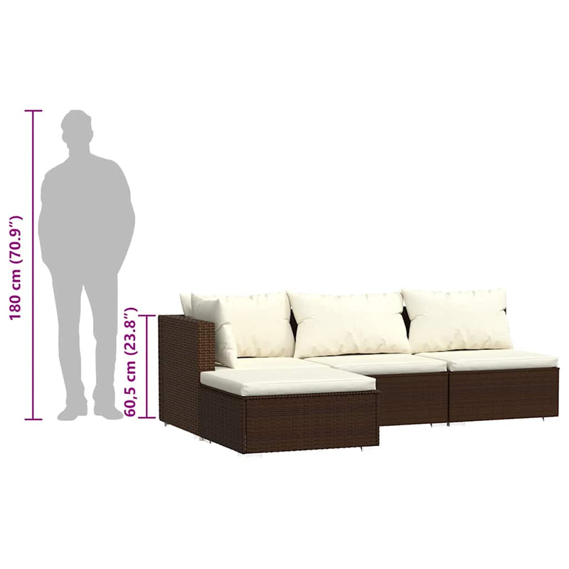 vidaXL 4 Piece Garden Lounge Set with Cushions Brown Poly Rattan