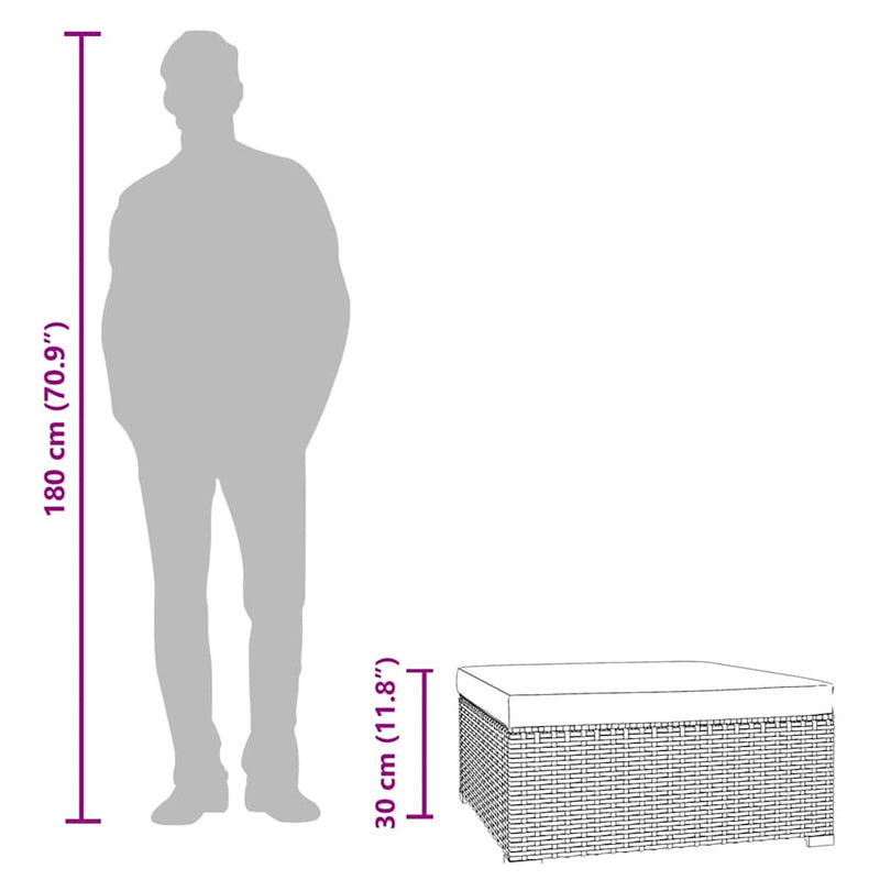 vidaXL Garden Footrest with Cushion Black 70x70x30 cm Poly Rattan