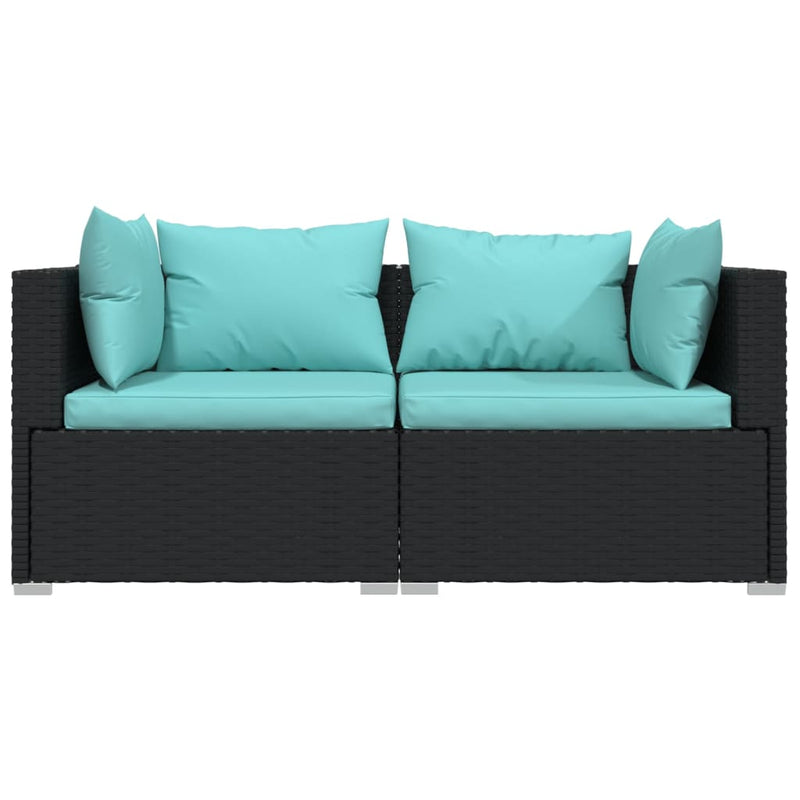vidaXL 2-Seater Sofa with Cushions Black Poly Rattan