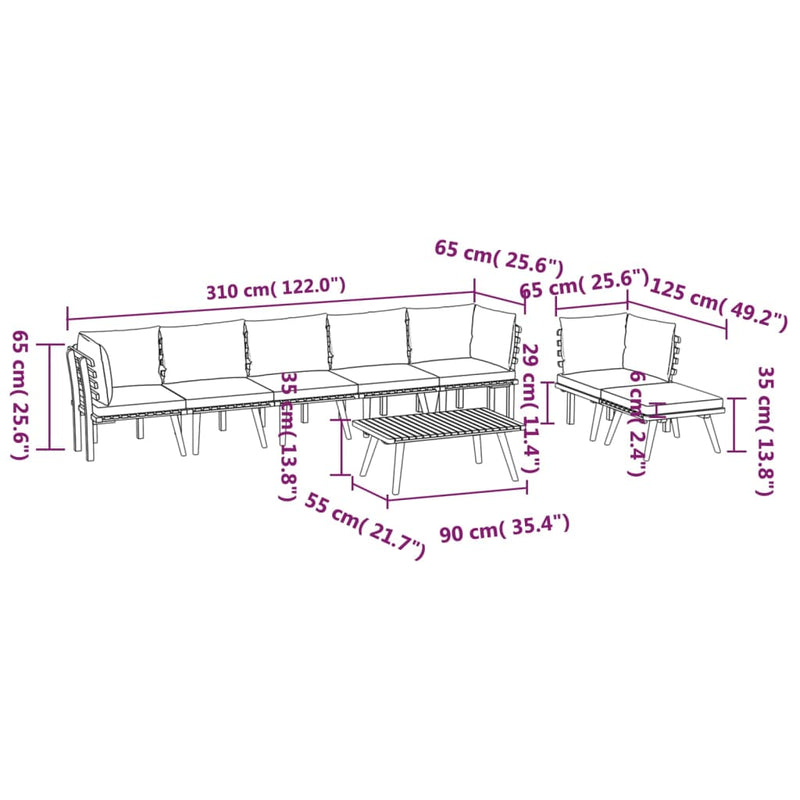 vidaXL 8 Piece Garden Lounge Set with Cushions Solid Wood Acacia