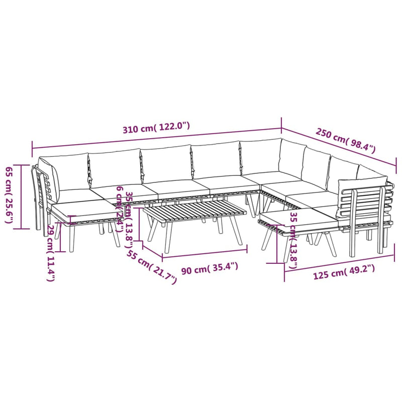 vidaXL 11 Piece Garden Lounge Set with Cushions Solid Wood Acacia