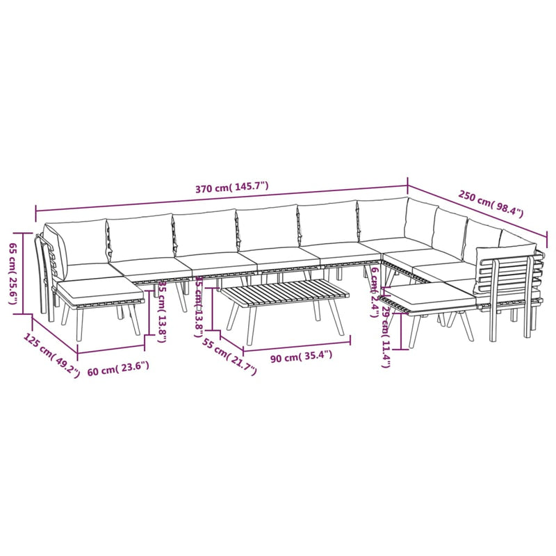 vidaXL 12 Piece Garden Lounge Set with Cushions Solid Wood Acacia