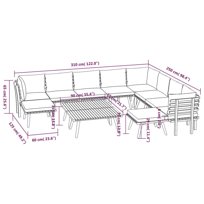 vidaXL 12 Piece Garden Lounge Set with Cushions Solid Wood Acacia