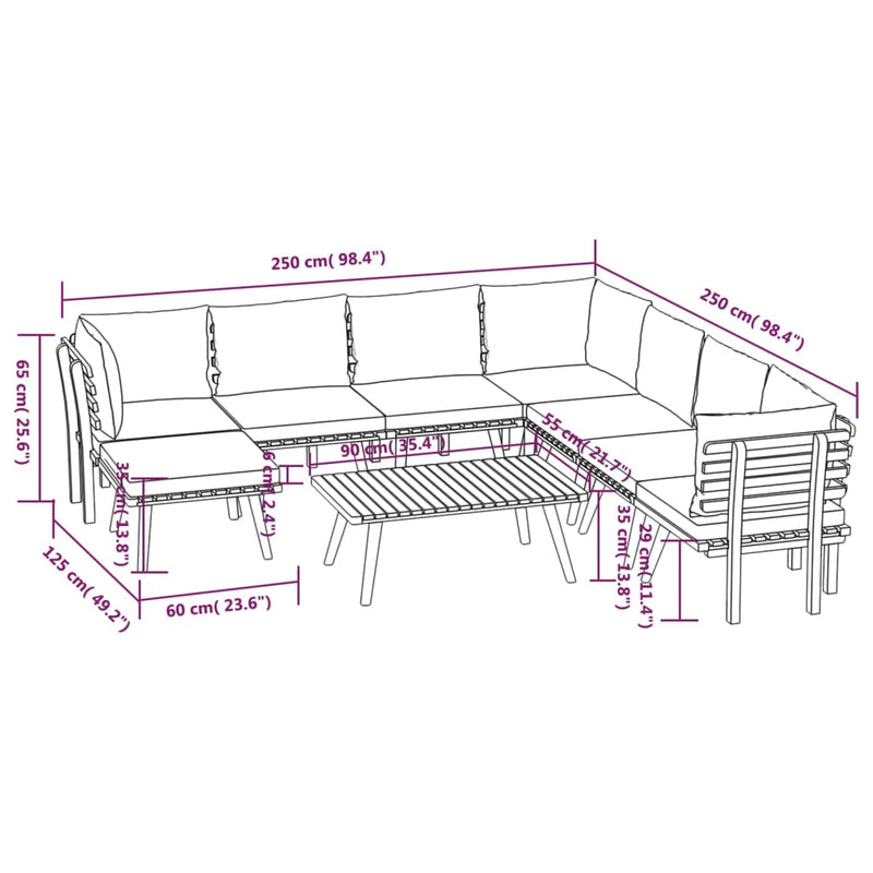 vidaXL 9 Piece Garden Lounge Set with Cushions Solid Wood Acacia