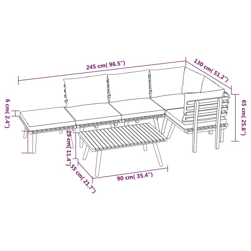 vidaXL 6 Piece Garden Lounge Set with Cushions Solid Wood Acacia