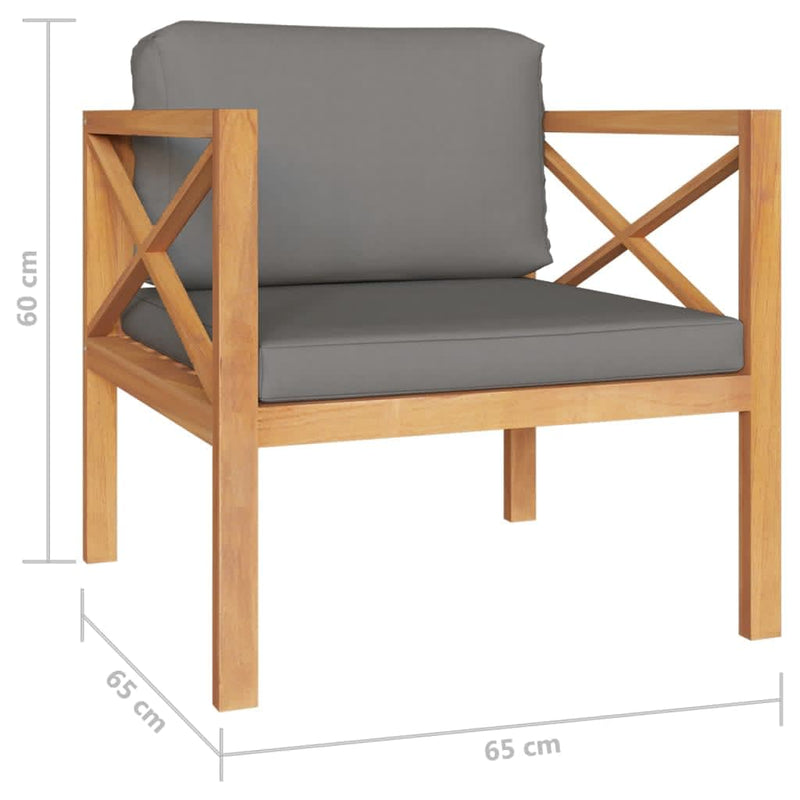 vidaXL 6 Piece Garden Lounge Set with Grey Cushions Solid Wood Teak