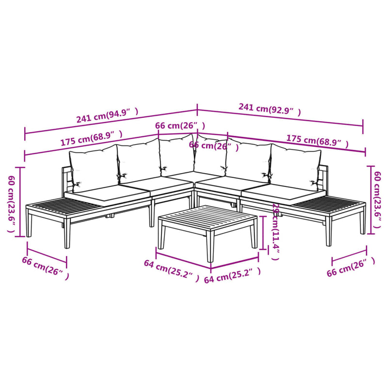 vidaXL 4 Piece Garden Lounge Set with Cream White Cushions Acacia Wood