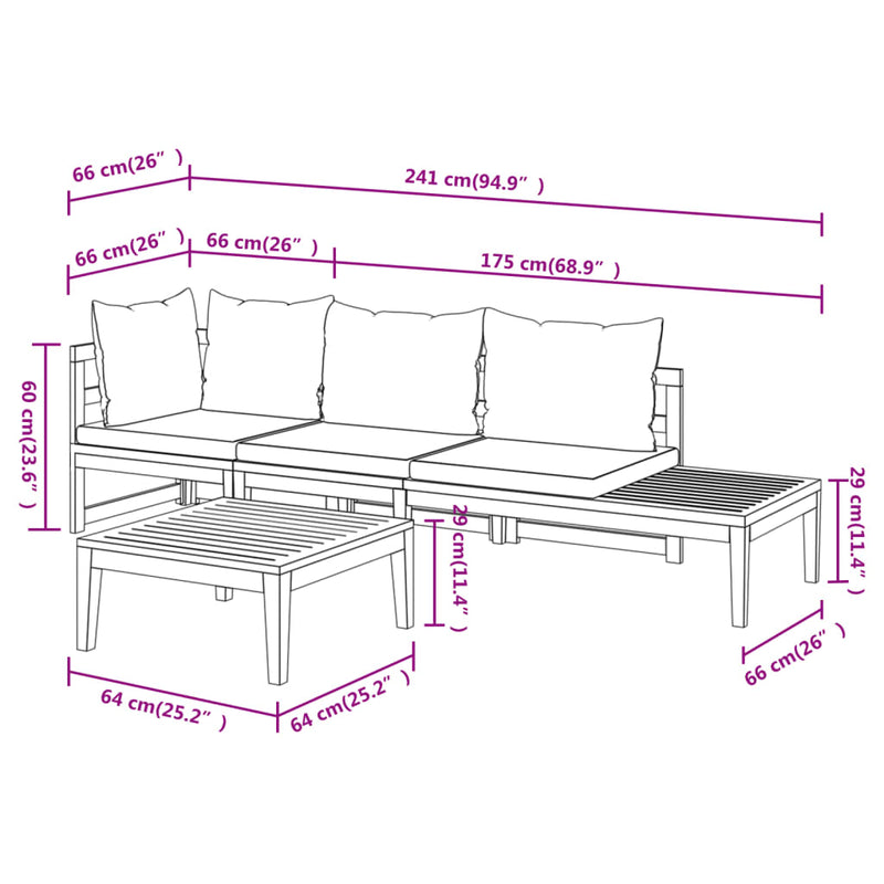 vidaXL 3 Piece Garden Lounge Set with Cream White Cushions Acacia Wood