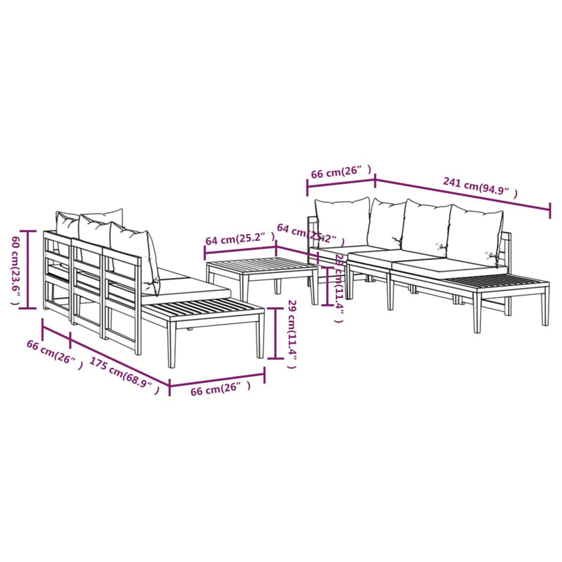 vidaXL 5 Piece Garden Lounge Set with Cream White Cushions Acacia Wood