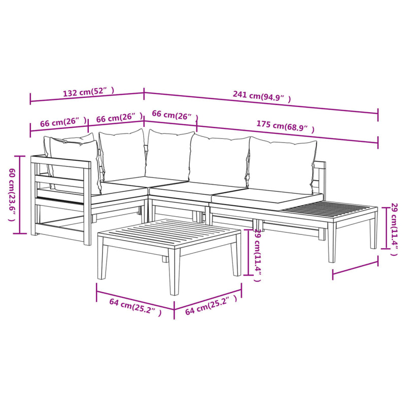 4 Piece Garden Lounge Set with Cream White Cushions Acacia Wood