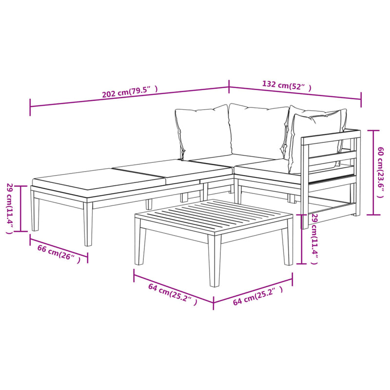 vidaXL 3 Piece Garden Lounge Set with Dark Grey Cushions Acacia Wood