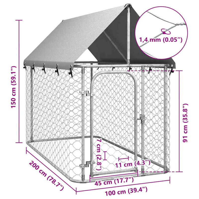 vidaXL Outdoor Dog Kennel with Roof 200x100x150 cm