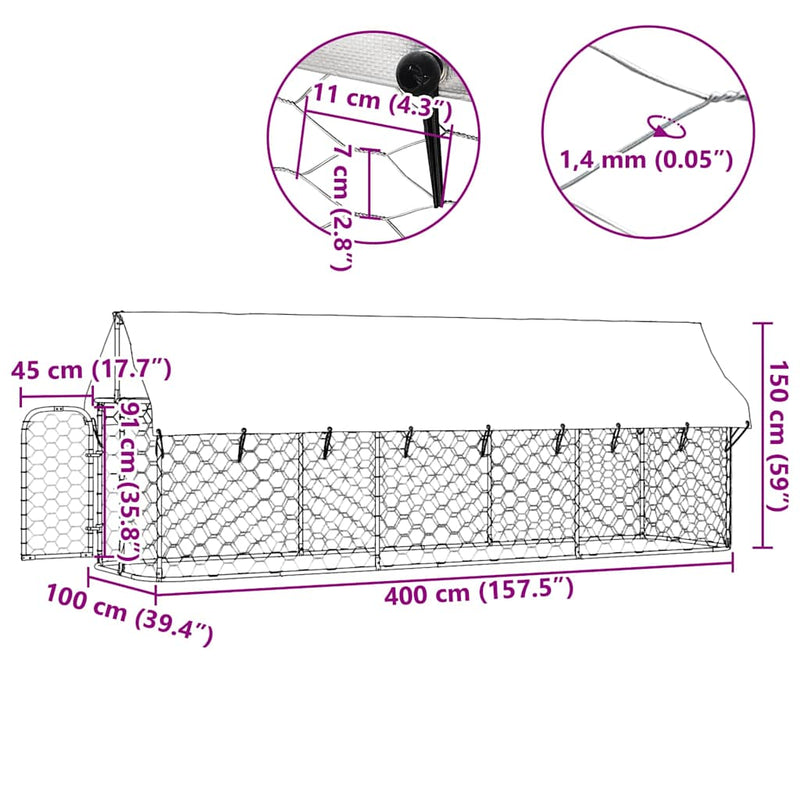 vidaXL Outdoor Dog Kennel with Roof 400x100x150 cm