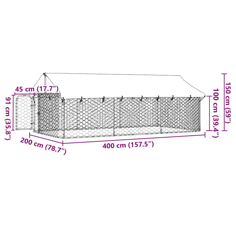 vidaXL Outdoor Dog Kennel with Roof 400x200x150 cm