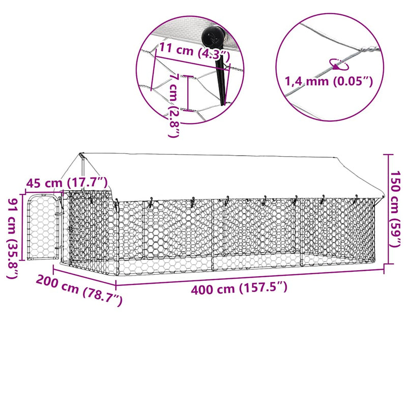 vidaXL Outdoor Dog Kennel with Roof 400x200x150 cm