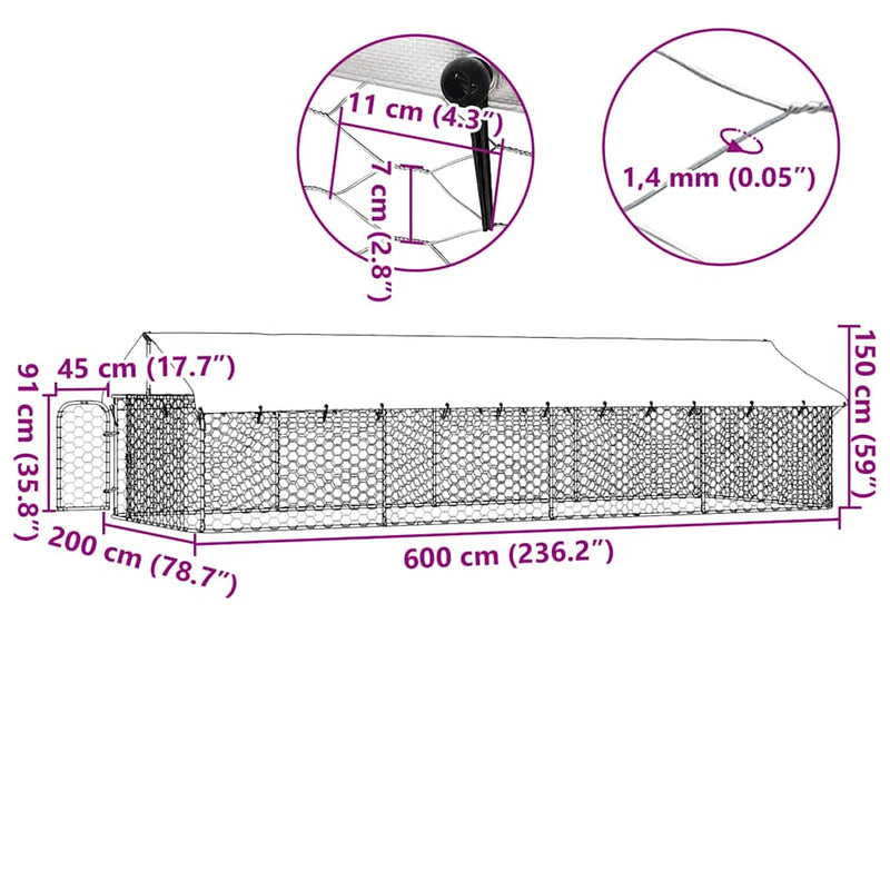 vidaXL Outdoor Dog Kennel with Roof 600x200x150 cm