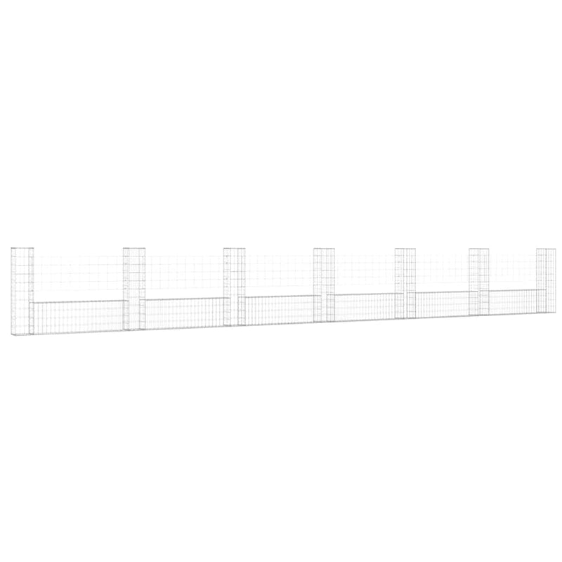 vidaXL U-shape Gabion Basket with 7 Posts Iron 740x20x100 cm