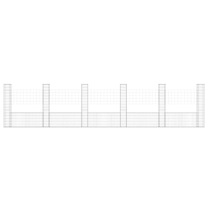 vidaXL U-shape Gabion Basket with 6 Posts Iron 620x20x150 cm