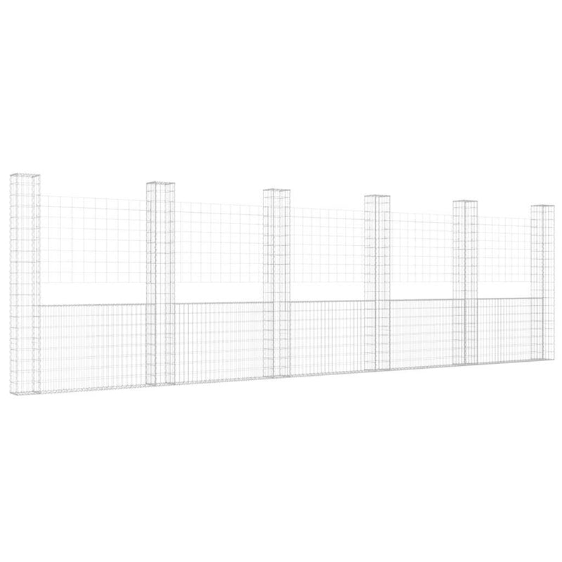 vidaXL U-shape Gabion Basket with 6 Posts Iron 620x20x200 cm