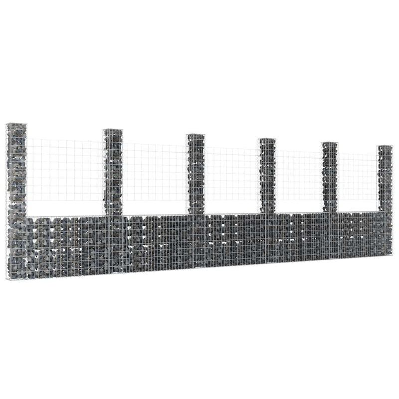 vidaXL U-shape Gabion Basket with 6 Posts Iron 620x20x200 cm