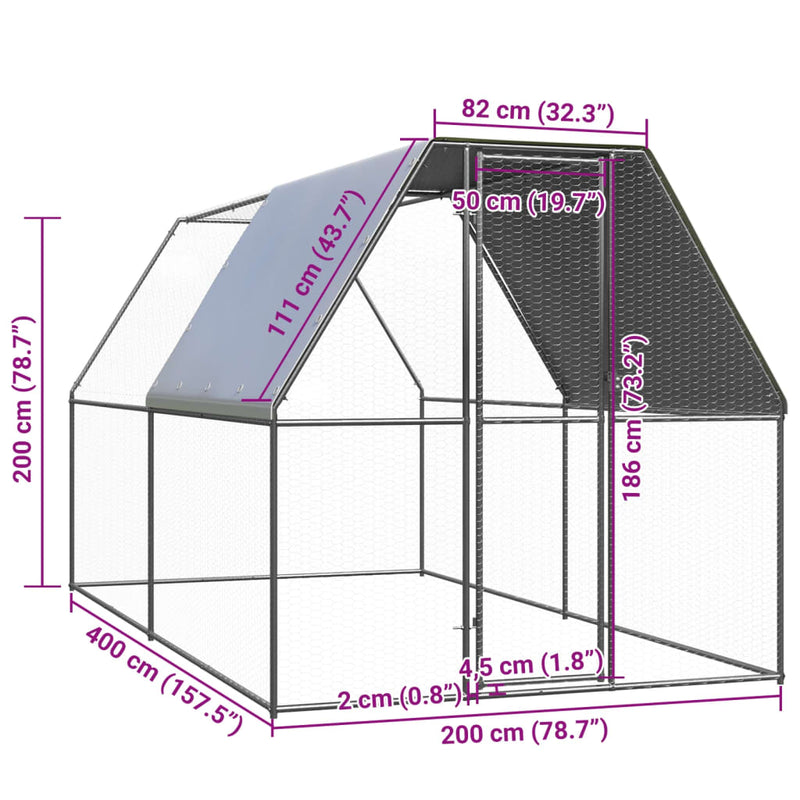 vidaXL Outdoor Chicken Cage 2x4x2 m Galvanised Steel