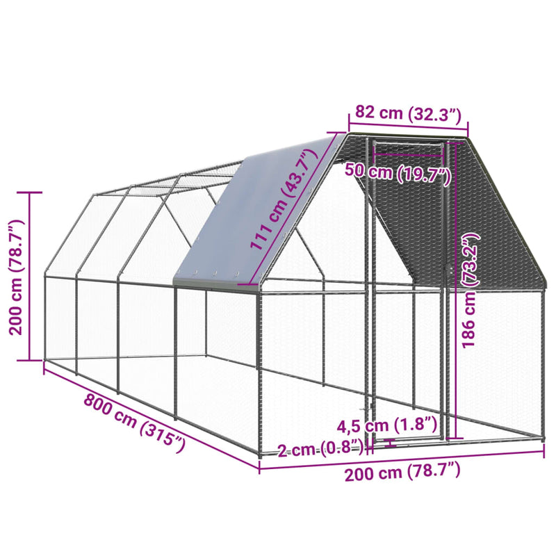 vidaXL Outdoor Chicken Cage 2x8x2 m Galvanised Steel