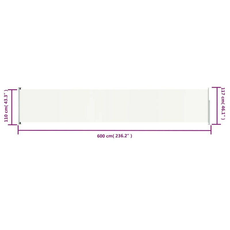 vidaXL Patio Retractable Side Awning 117x600 cm Cream