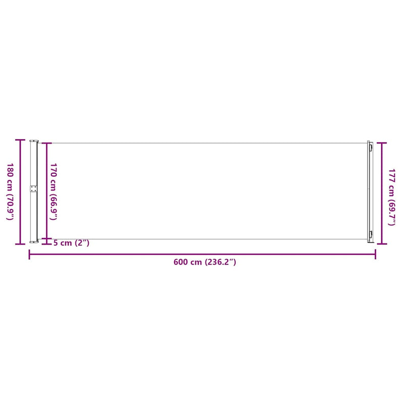 vidaXL Patio Retractable Side Awning 180x600 cm Black